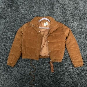 cropped brown corduroy puffer